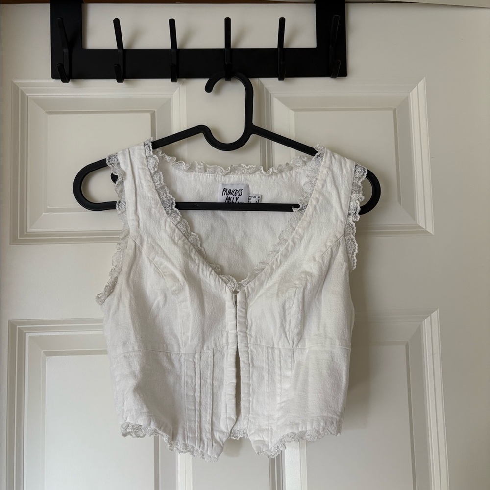 Princess Polly, Silvanna, White Lace Trimmed Sleeveless Top